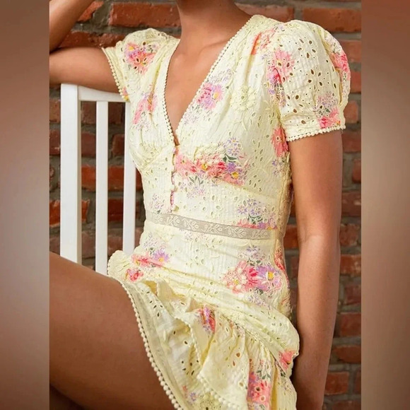 LOVESHACKFANCY Bea Dress in Mellow Yellow Size 6 - Picture 4 of 10